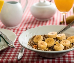cereal, breakfast, meal, food, banana, fruit, healthy, nutrition, diet, bowl, table, table setting, tablecloth, closeup, breakfast, breakfast, breakfast, breakfast, breakfast, food, banana, banana, banana, banana, diet, diet