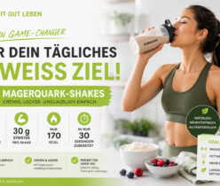 Frau trinkt einen Magerquark-Shake – 30 g Eiweiß für unter 1 Euro